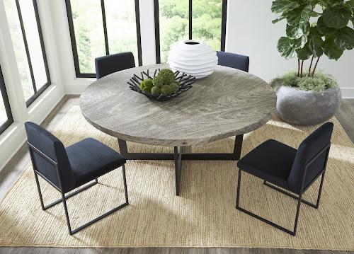 Phillips Collection Chuleta Round  on Stainless Steel Base Gray Stone Dining Table