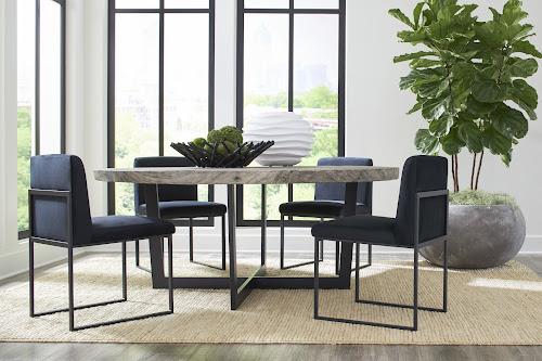 Phillips Collection Chuleta Round  on Stainless Steel Base Gray Stone Dining Table