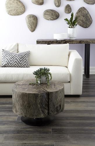 Phillips Collection Clover Chamcha Wood Gray Stone Finish Metal Base Coffee Table