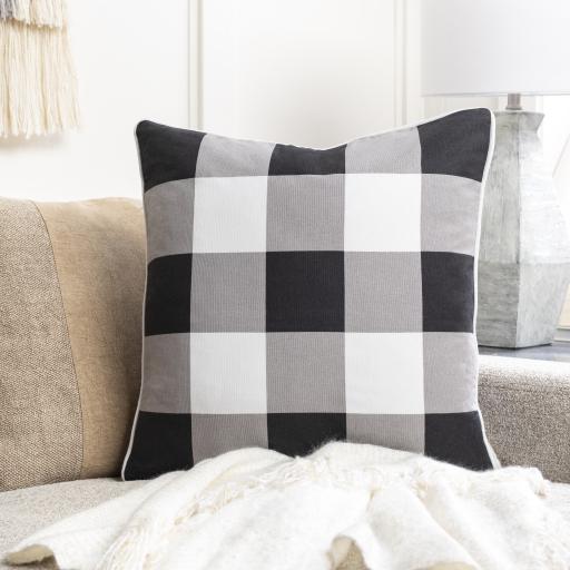 Surya Buffalo Plaid BPD-001 Black Medium Gray 20"H x 20"W Pillow Kit