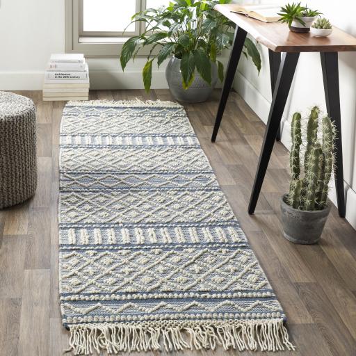 Surya Farmhouse Tassels FTS-2301 Blue White 5' x 7'6" Rug