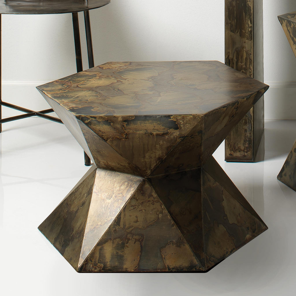 Jamie Young Crown Side Table, Acid Wash Metal