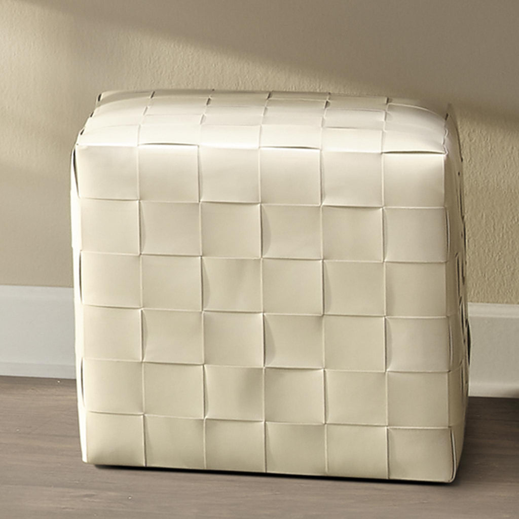 Jamie Young Woven Leather Ottoman, White