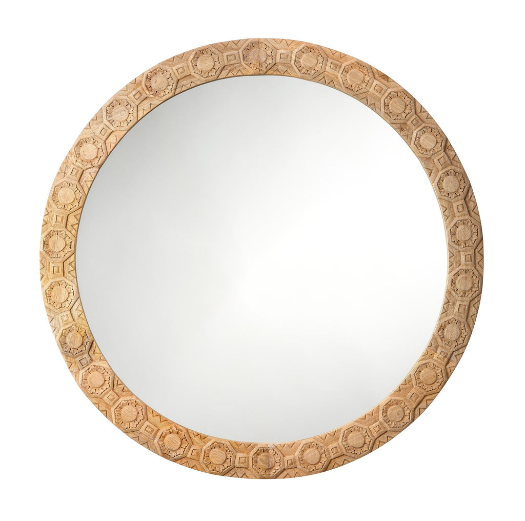 Jamie Young Relief Wood Carved Round Mirror