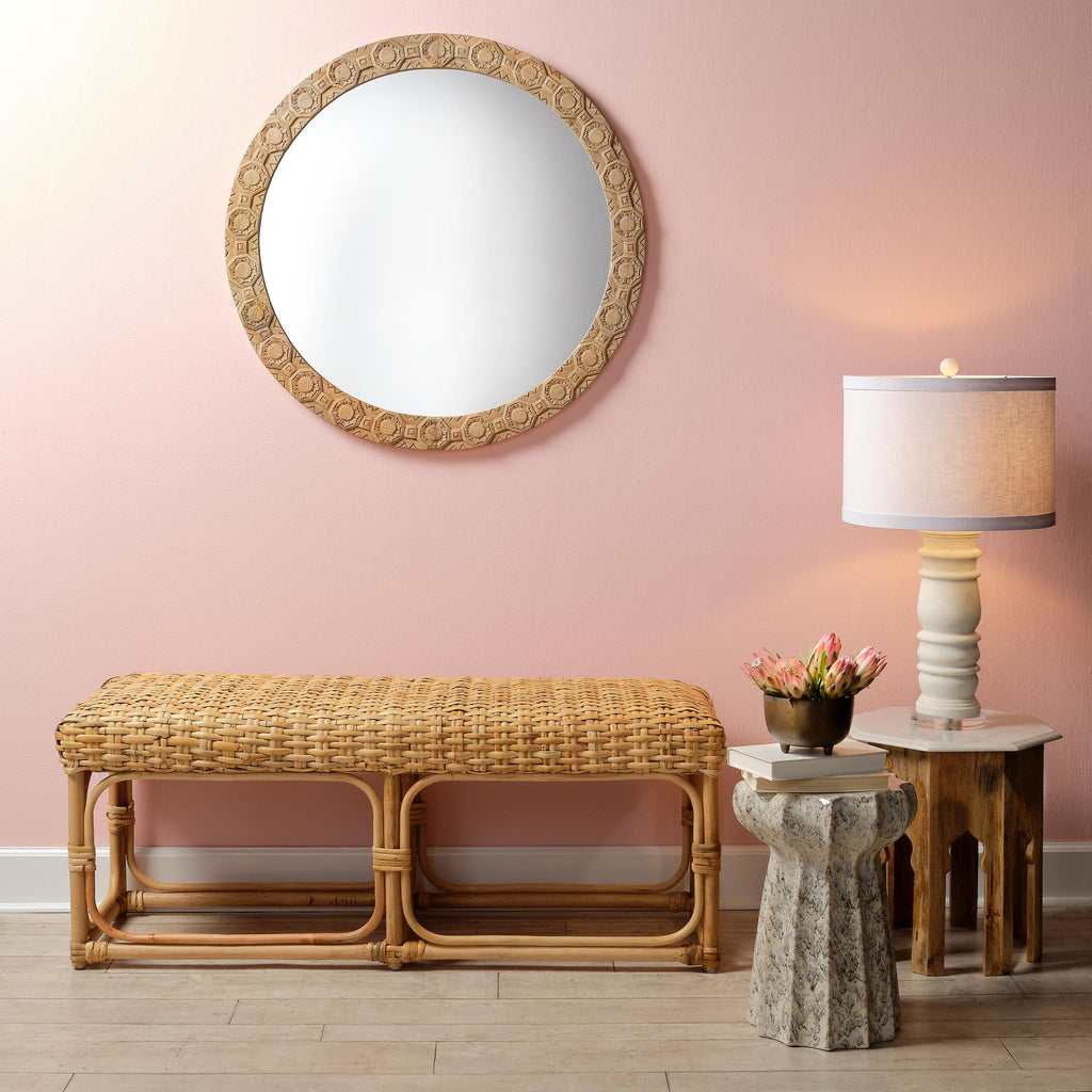 Jamie Young Relief Wood Carved Round Mirror