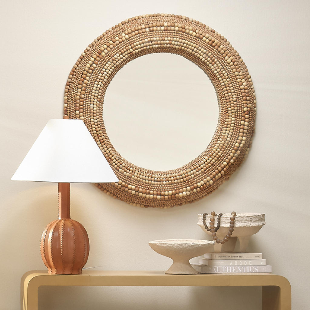 Jamie Young Strand Wood Beaded Round Mirror, Natural