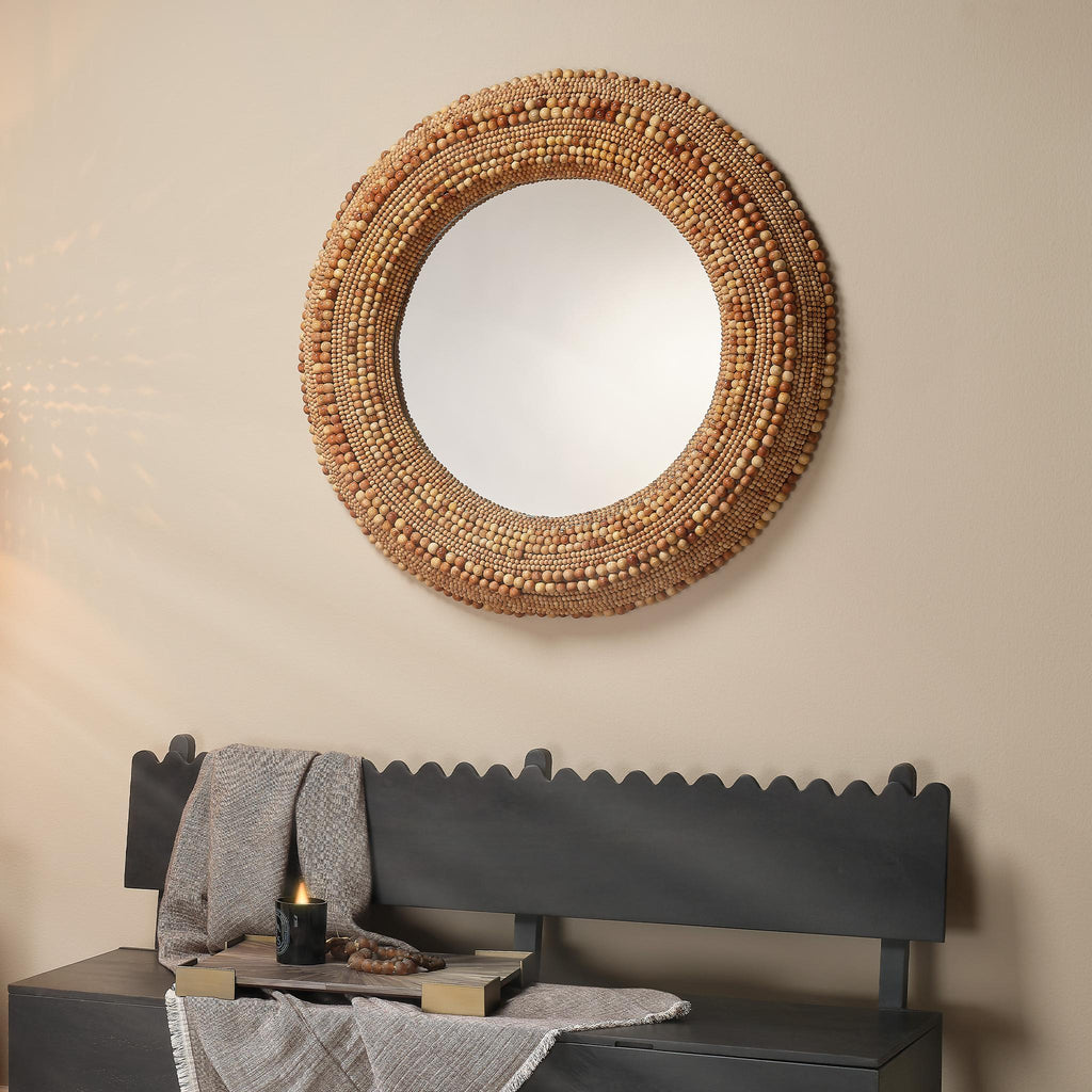 Jamie Young Strand Wood Beaded Round Mirror, Natural