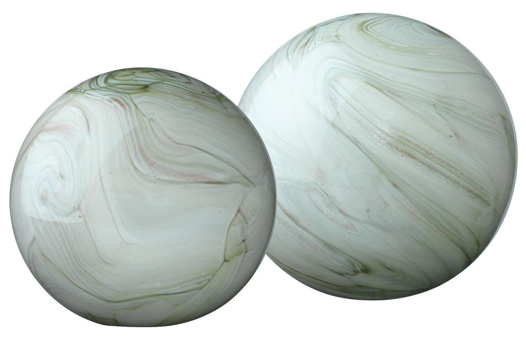 DecoratorsBest Cosmos Hand Blow Glass Orbs (Set of 2), Green