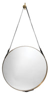 Decoratorsbest Round Steel Mirror, Antique Brass And Black Leather Strap