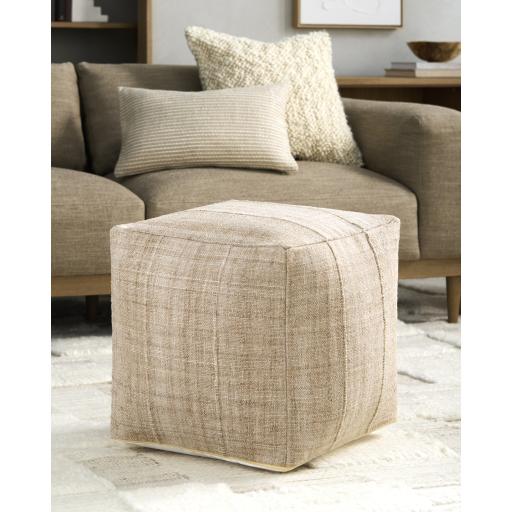 Surya Mudcloth UDPF-002 Tan 18"H x 18"W x 18"D Pouf