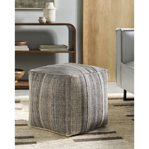 Surya Mudcloth UDPF-001 Dark Brown Tan 18"H x 18"W x 18"D Pouf