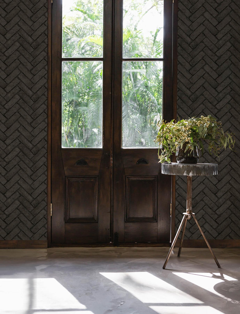 Brewster Home Fashions Brick Black Wallpaper