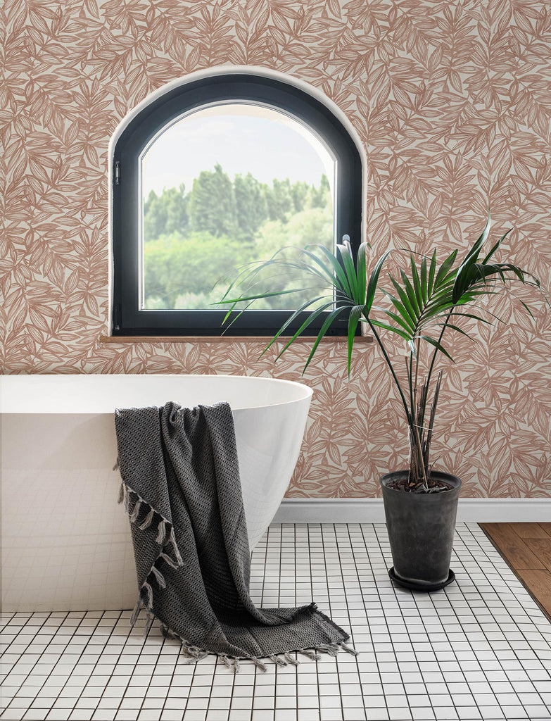 A-Street Prints Leaves Coral Wallpaper