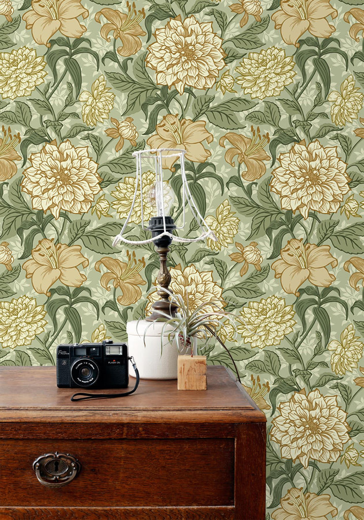 Brewster Home Fashions Flowers Yellow Wallpaper