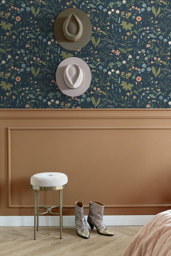 Brewster Home Fashions Flowers Indigo Wallpaper