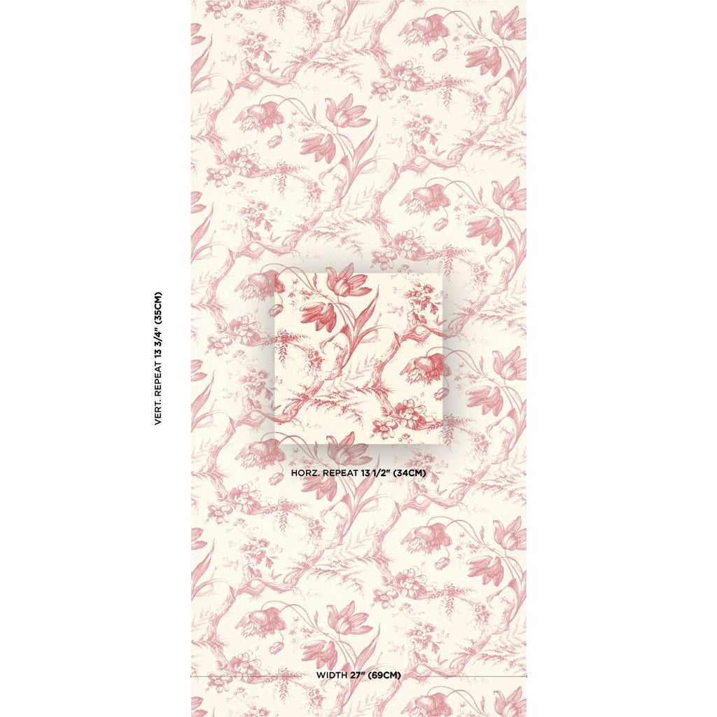 Schumacher Toile De Fleurs Rouge Wallpaper