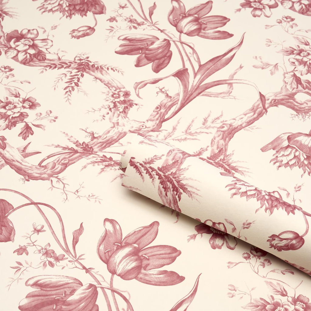 Schumacher Toile De Fleurs Rouge Wallpaper