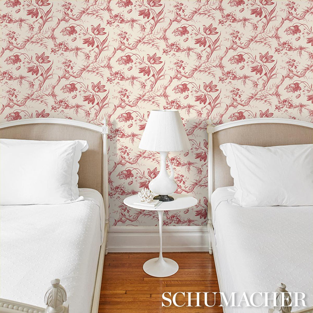 Schumacher Toile De Fleurs Rouge Wallpaper