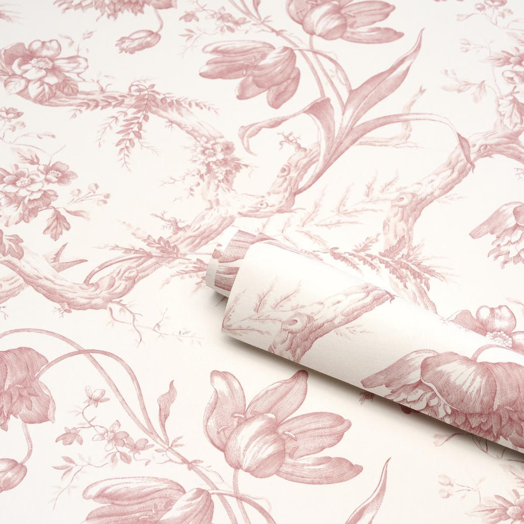 Schumacher Toile De Fleurs Pink Wallpaper