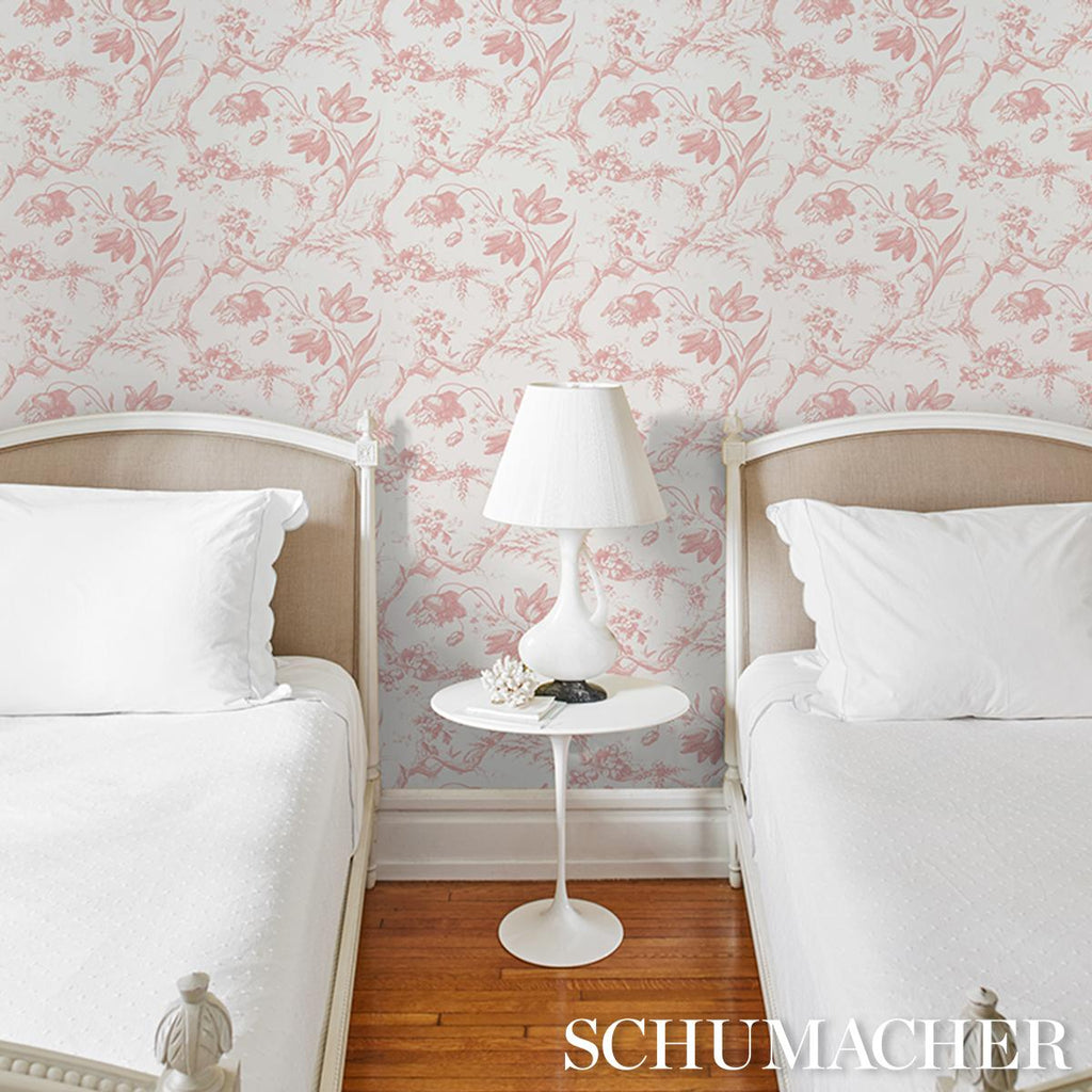 Schumacher Toile De Fleurs Pink Wallpaper