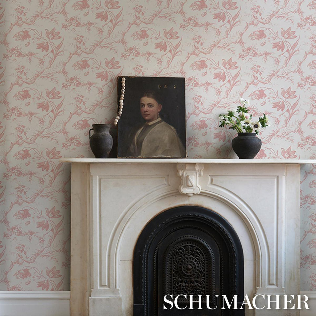 Schumacher Toile De Fleurs Pink Wallpaper