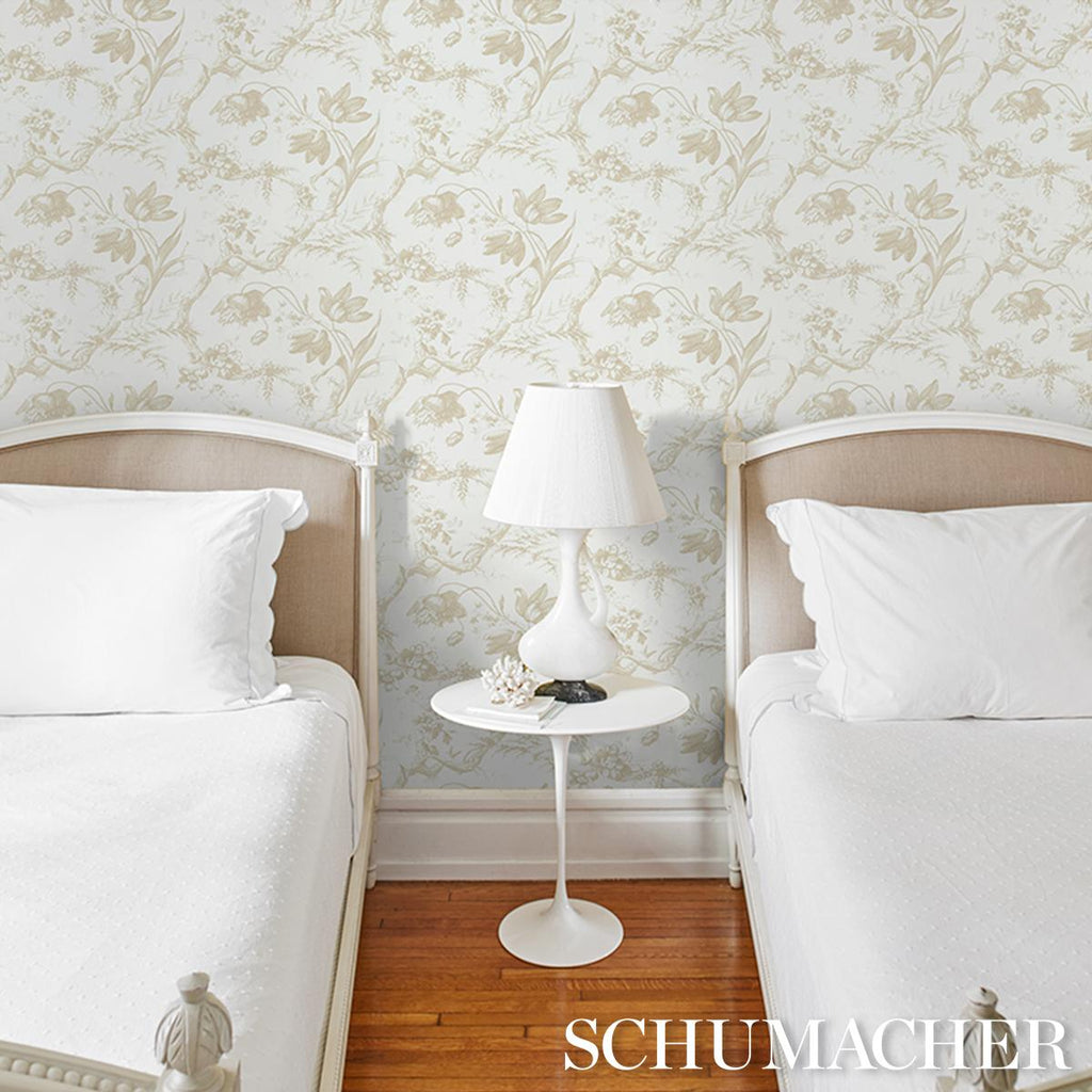 Schumacher Toile De Fleurs Birch Wallpaper