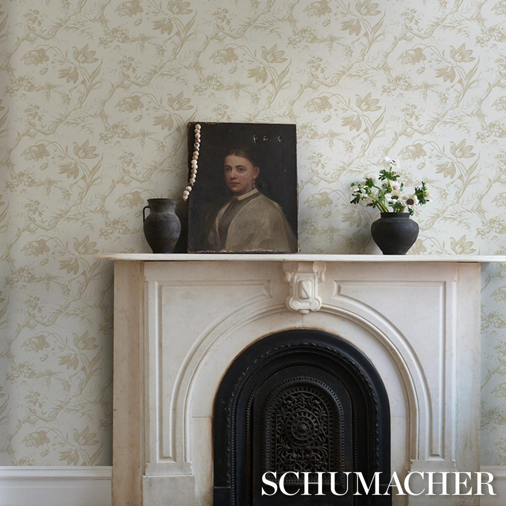 Schumacher Toile De Fleurs Birch Wallpaper