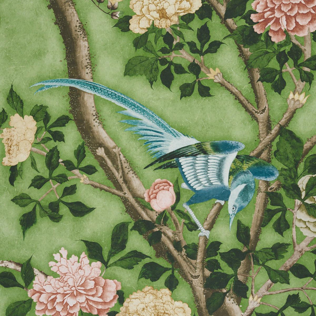 Schumacher Les Oiseaux Panel Set Apple Green Wallpaper