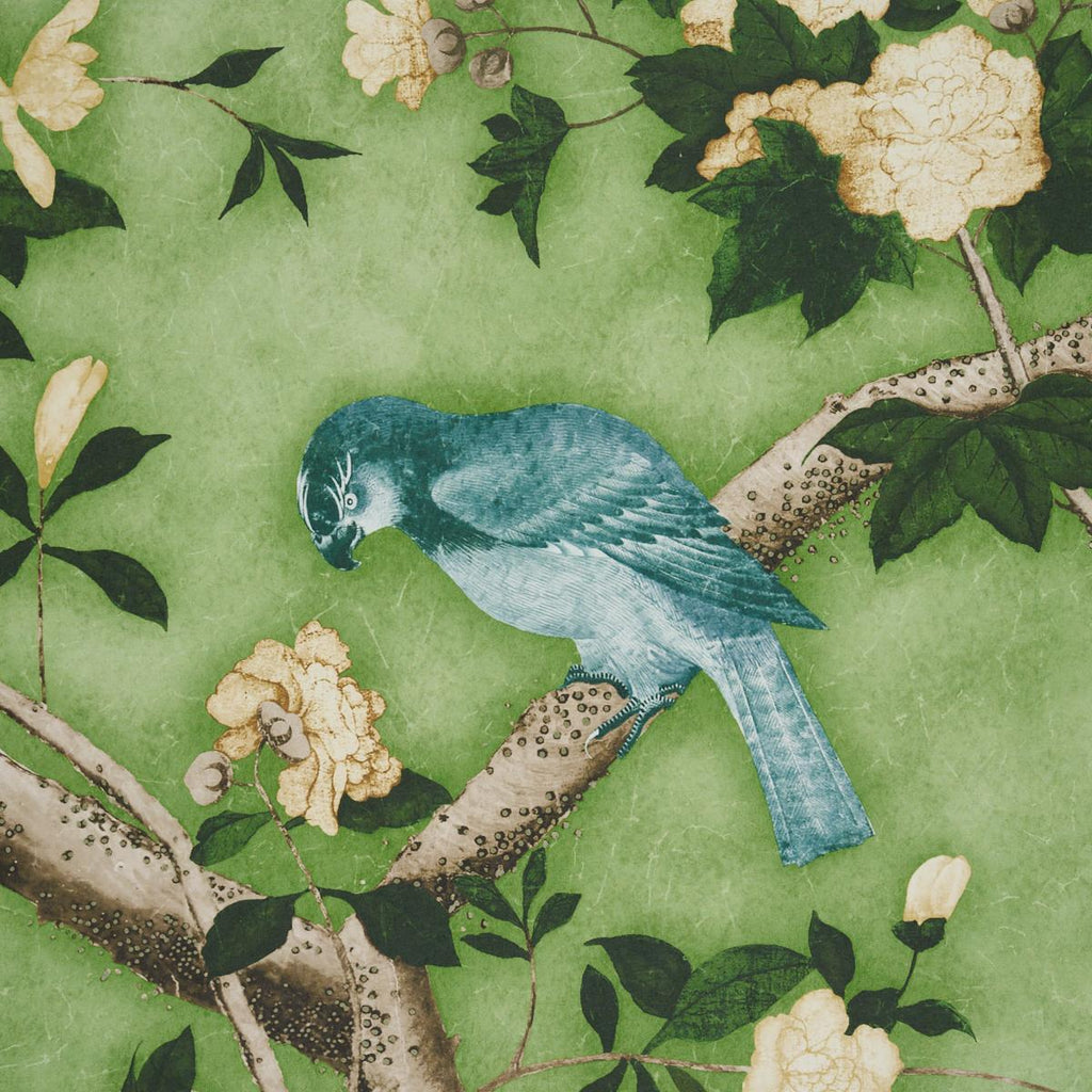 Schumacher Les Oiseaux Panel Set Apple Green Wallpaper