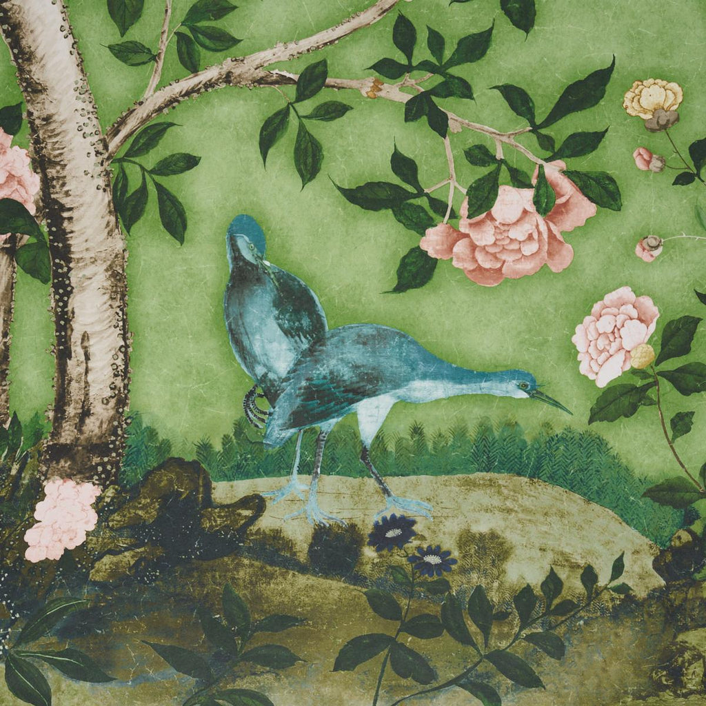 Schumacher Les Oiseaux Panel Set Apple Green Wallpaper