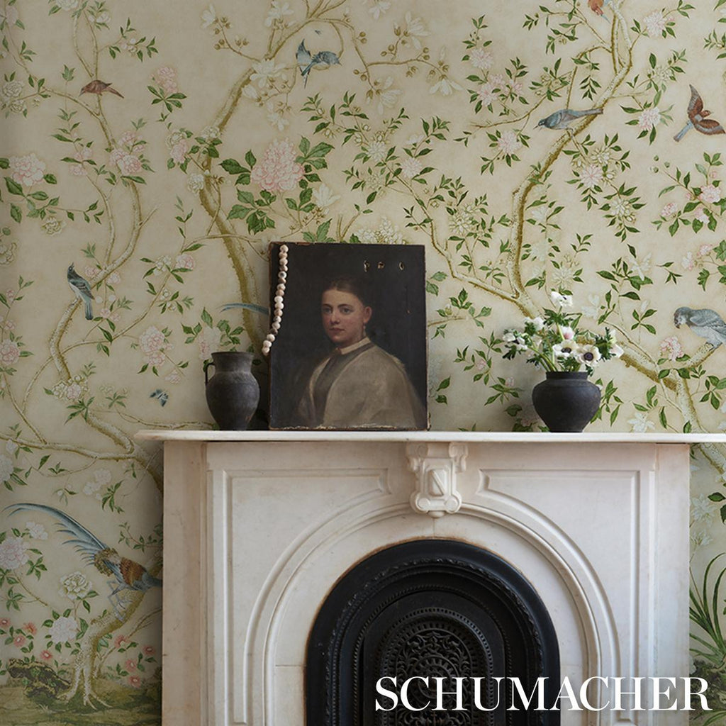 Schumacher Les Oiseaux Panel Set Apple Green Wallpaper