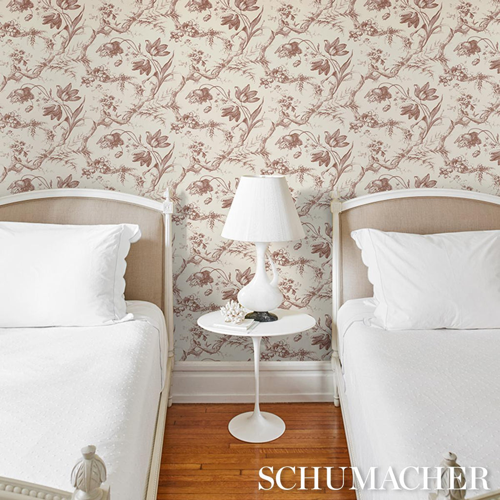 Schumacher Toile De Fleurs Fawn Wallpaper