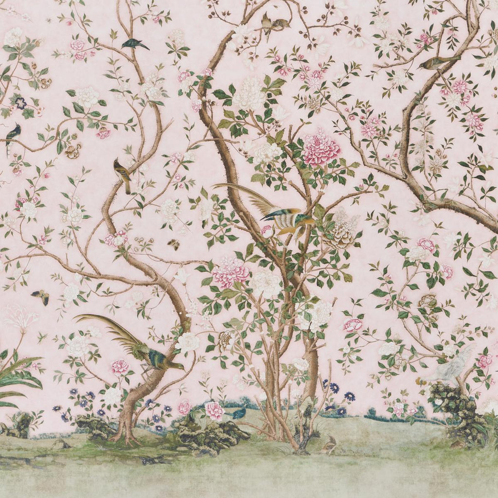 Schumacher Les Oiseaux Panel Set Blush Wallpaper