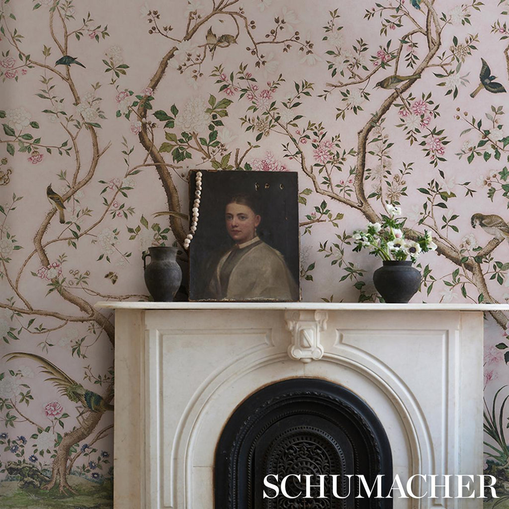 Schumacher Les Oiseaux Panel Set Blush Wallpaper