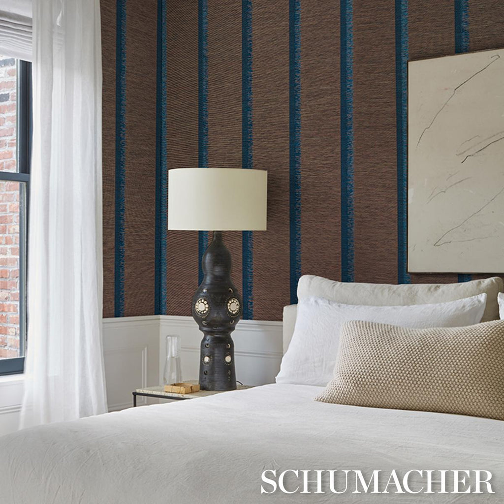 Schumacher Axel Fringe Wallcovering Peacock/Brown Wallpaper