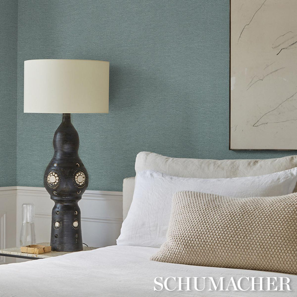 Schumacher Linen Pliss Wallcovering Adriatic Blue Wallpaper