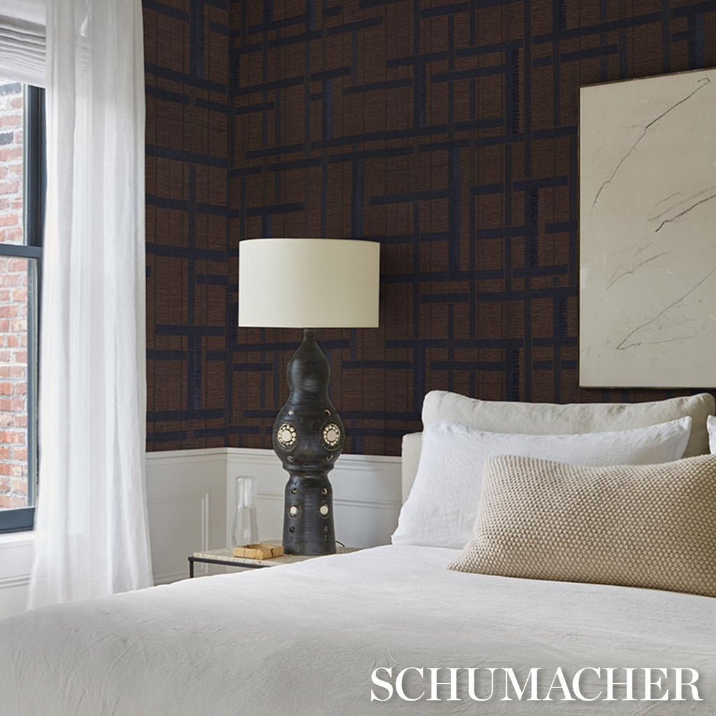 Schumacher Axel Plaid Wallcovering Navy/Espresso Wallpaper