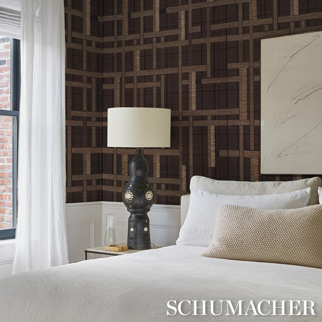 Schumacher Axel Plaid Wallcovering Saddle Brown Wallpaper