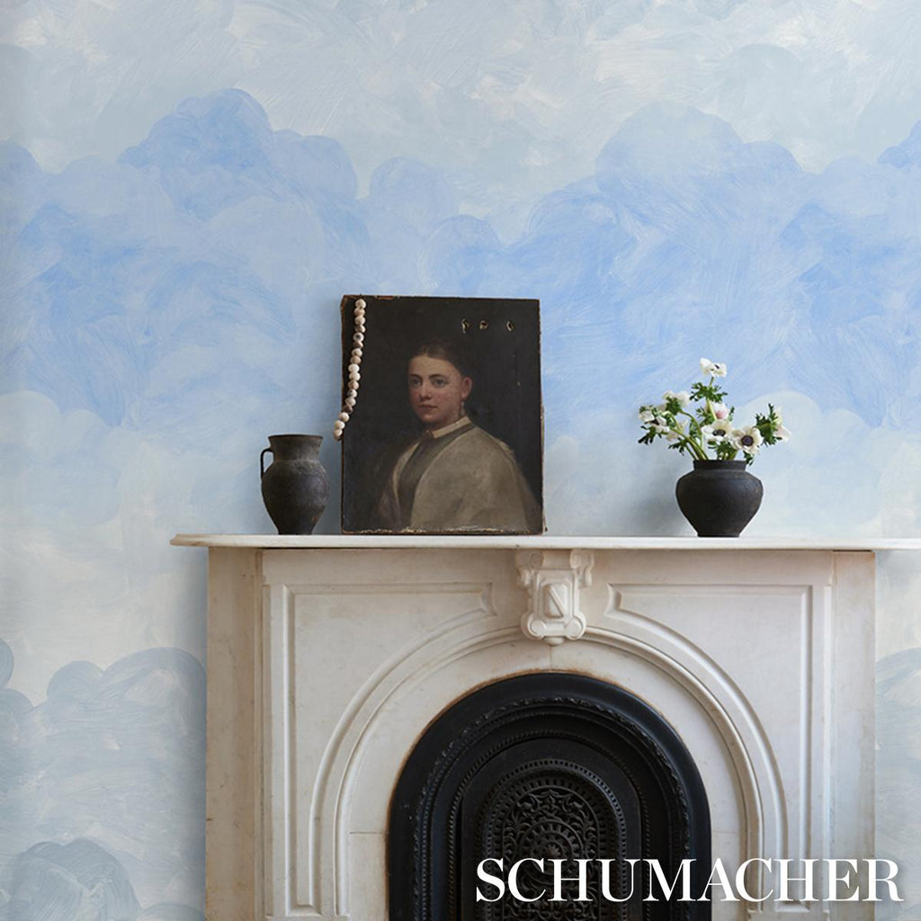 Schumacher Painted Sky Clear Blue Wallpaper