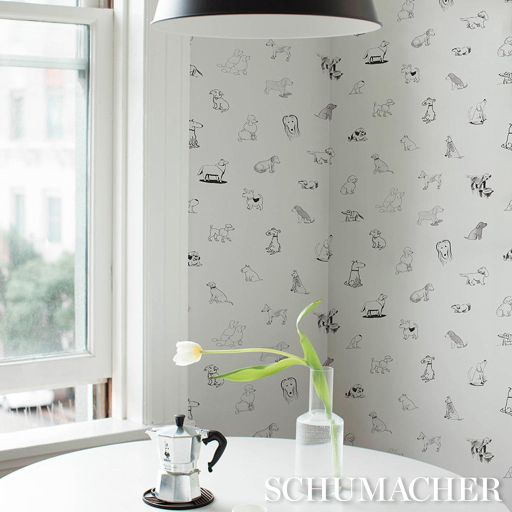 Schumacher Good Dogs Everywhere Black & White Wallpaper