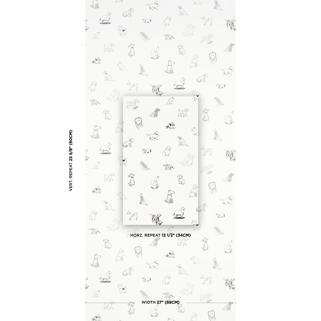 Schumacher Good Dogs Everywhere Black & White Wallpaper