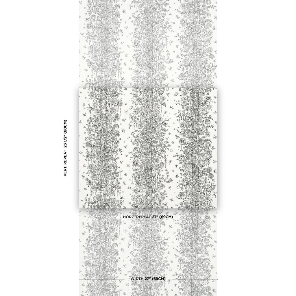 Schumacher Edward Steed'S Towers Of Flowers Black & White Wallpaper