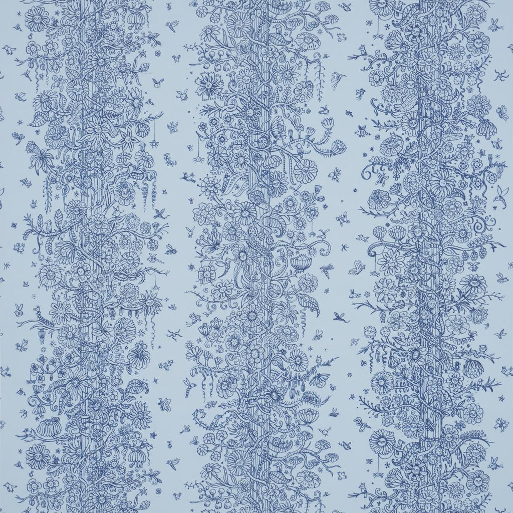 Schumacher Edward Steed'S Towers Of Flowers Sky Blue & Navy Wallpaper