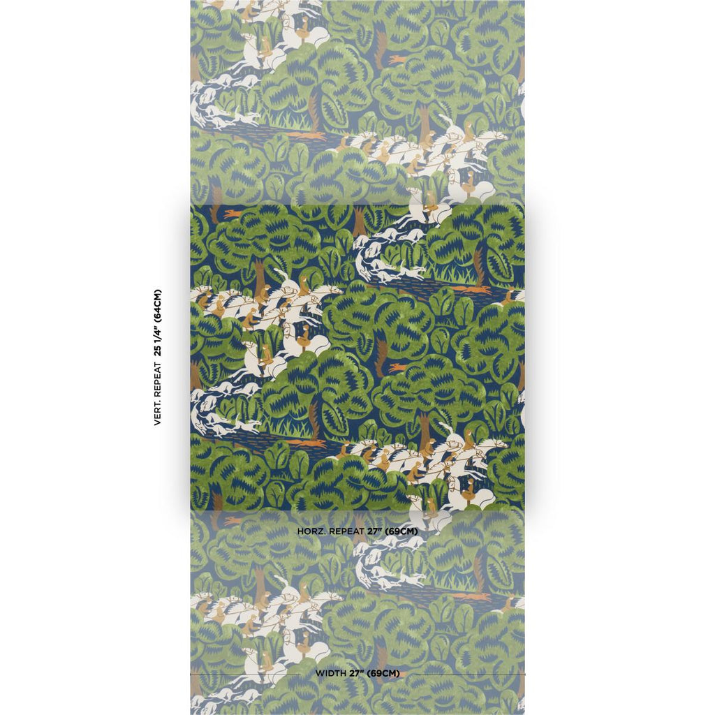 Schumacher Margaret Schloeman'S Fox Chase Navy & Green Wallpaper