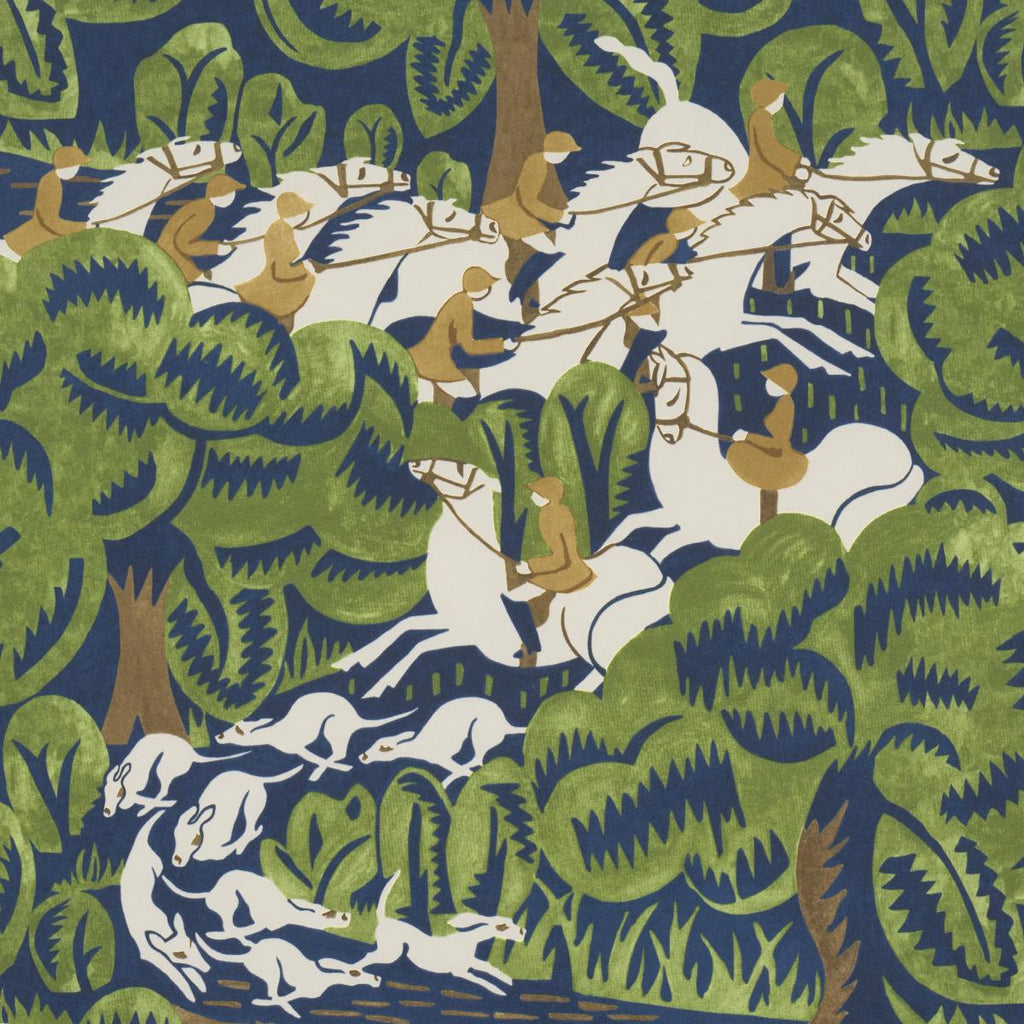 Schumacher Margaret Schloeman'S Fox Chase Navy & Green Wallpaper