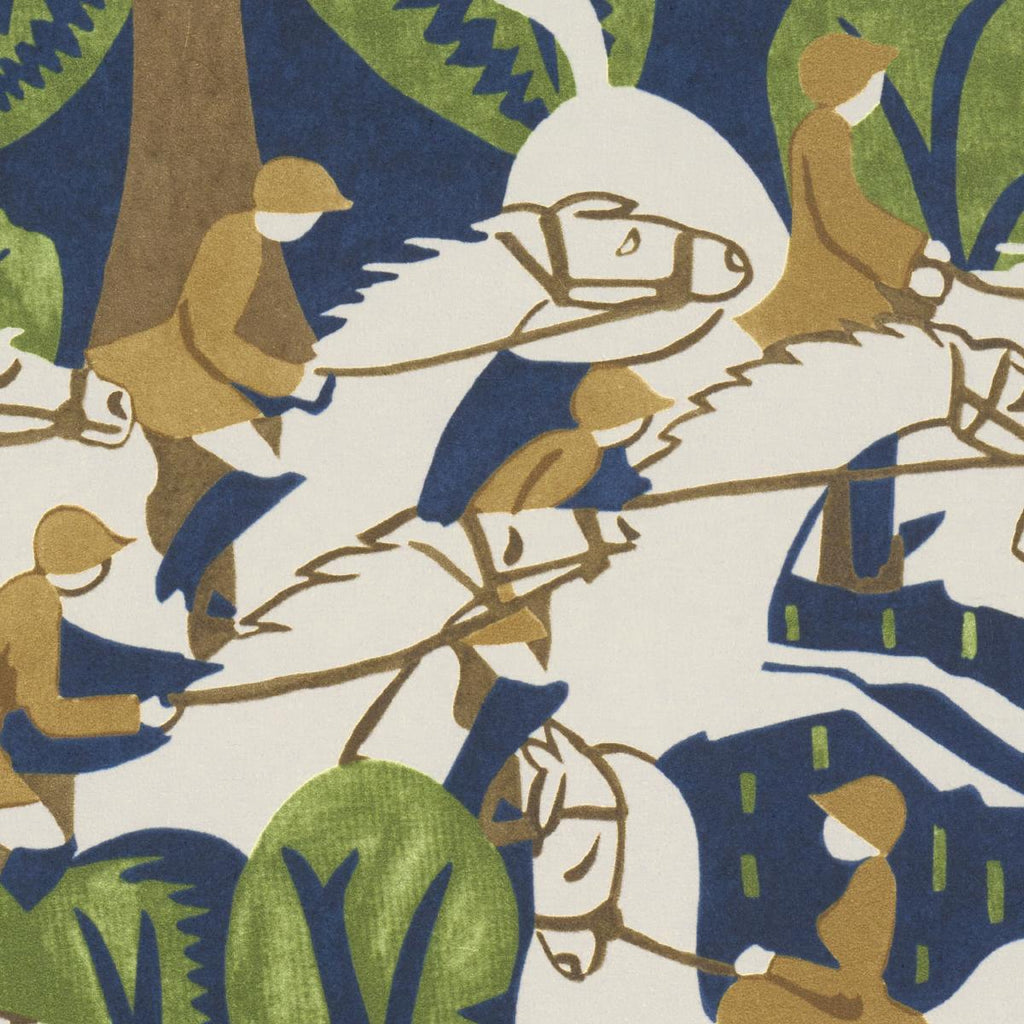 Schumacher Margaret Schloeman'S Fox Chase Navy & Green Wallpaper