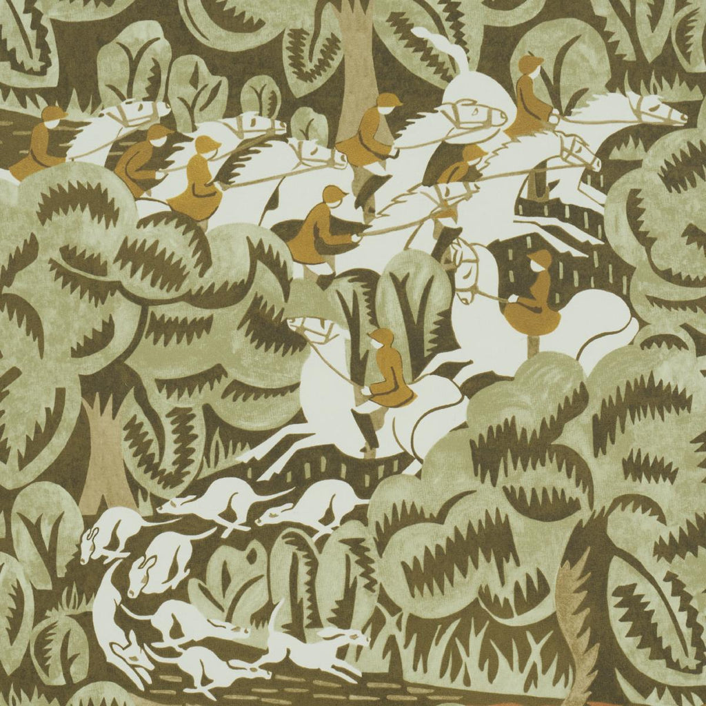 Schumacher Margaret Schloeman'S Fox Chase Sage & Soft Brown Wallpaper