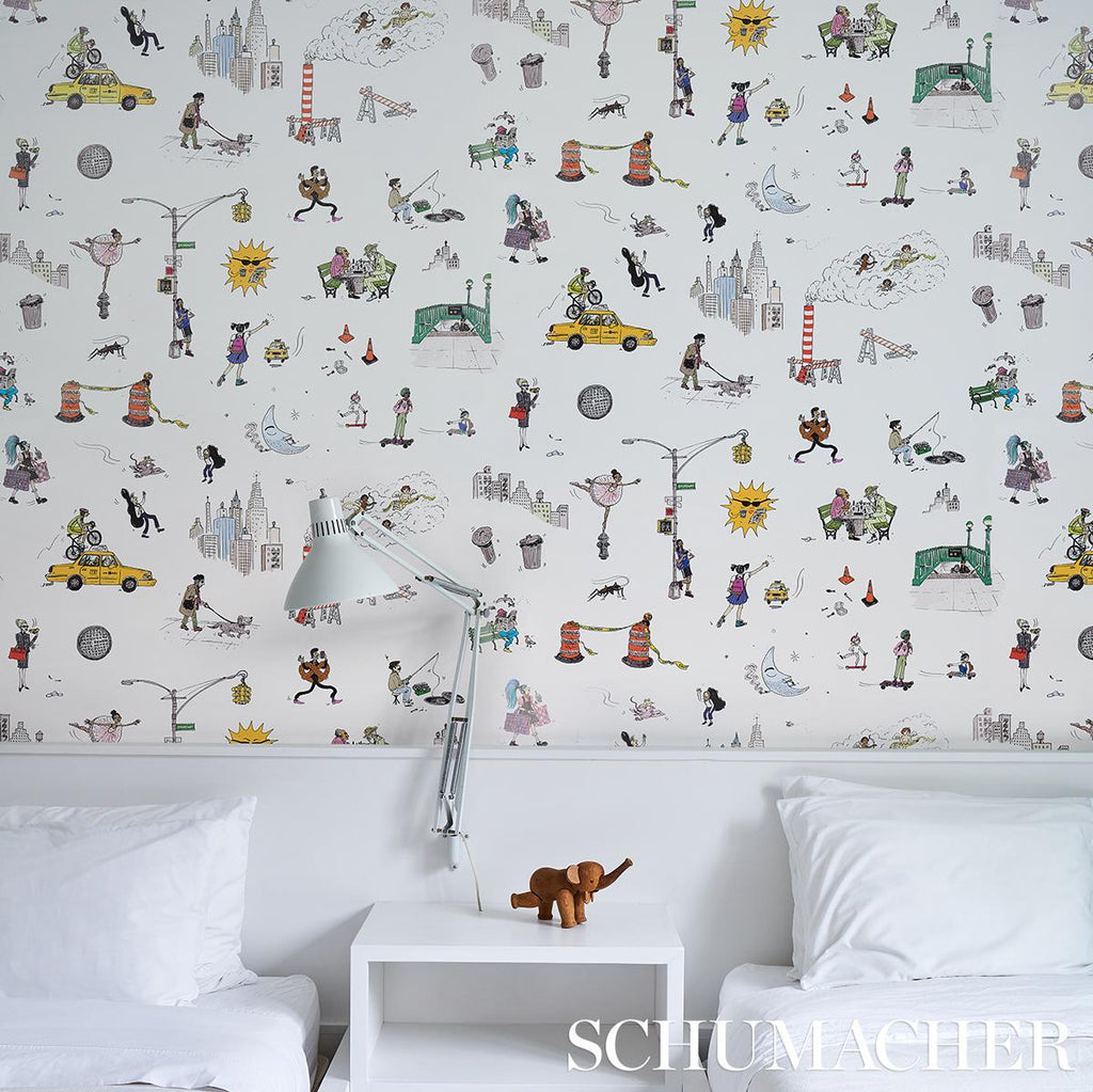 Schumacher Joana Avillez'S Street Scenes Multicolor On White Wallpaper