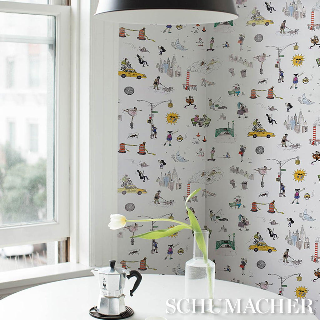 Schumacher Joana Avillez'S Street Scenes Multicolor On White Wallpaper