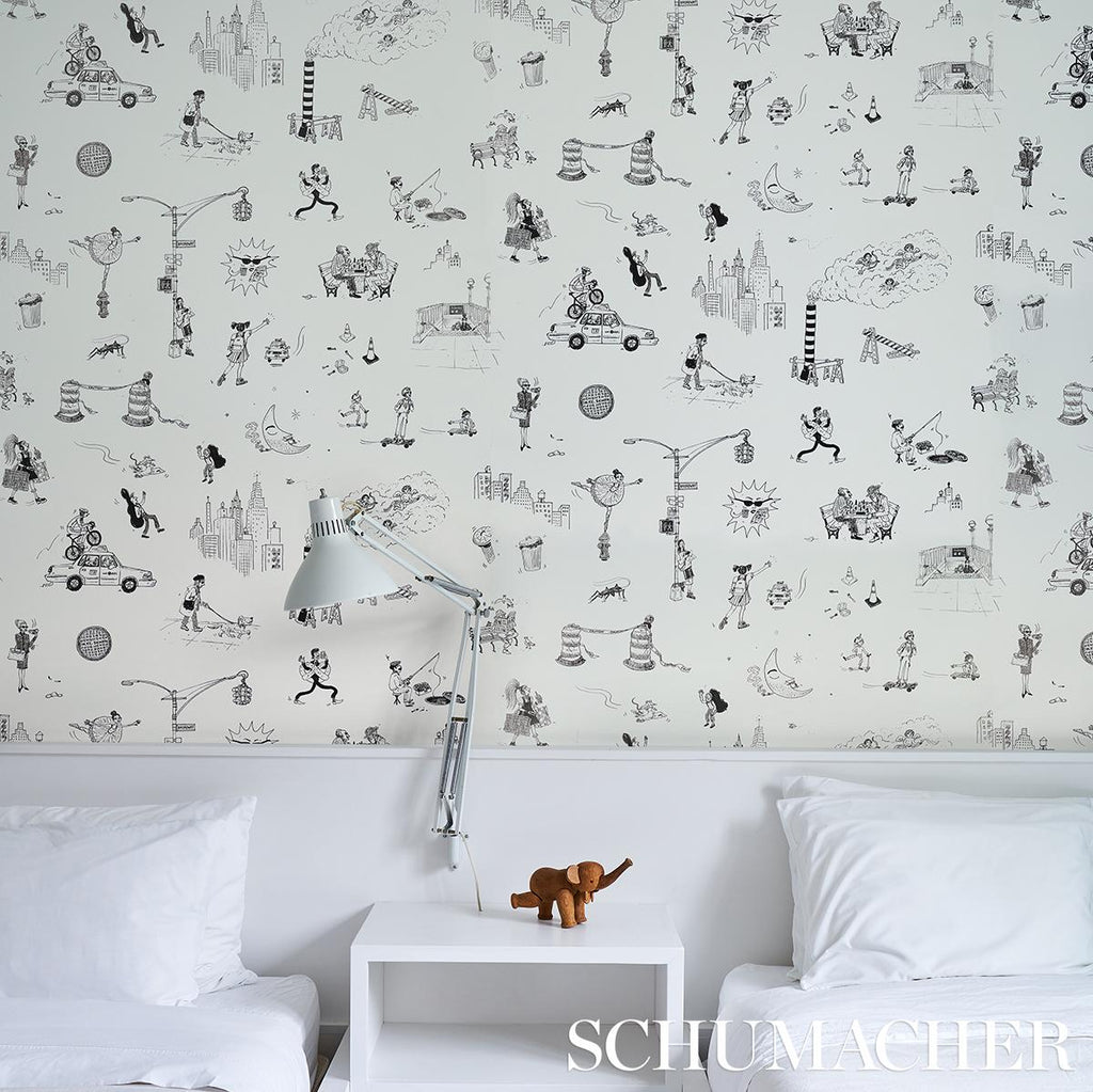 Schumacher Joana Avillez'S Street Scenes Black & White Wallpaper